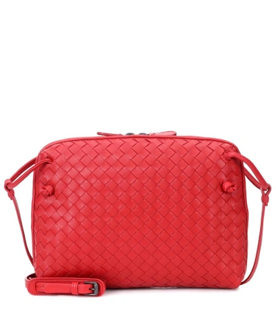 Shop Bottega Veneta Nodini Intrecciato Leather Crossbody Bag In Red