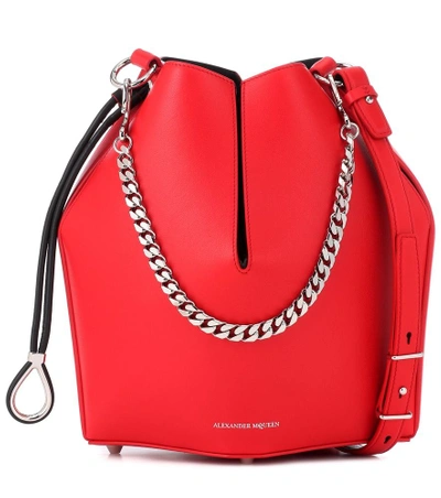 Shop Alexander Mcqueen Leather Bucket Bag In Red