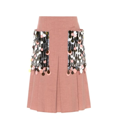 Shop Bottega Veneta Embellished Silk And Cotton Skirt In Pink
