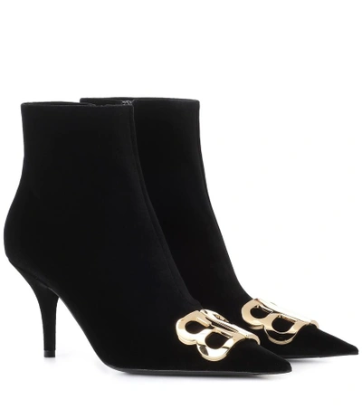 Shop Balenciaga Bb Velvet Ankle Boots In Black