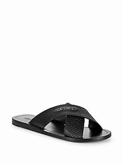 Shop Roberto Cavalli Cross Band Leather Sandals In Black