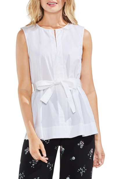 Shop Vince Camuto Belted Poplin Blouse In Ultra White