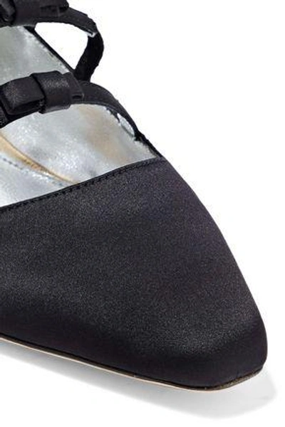 Shop Alexa Chung Woman Bow-embellished Satin Point-toe Flats Black