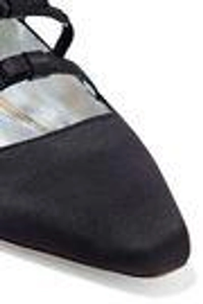 Shop Alexa Chung Woman Bow-embellished Satin Point-toe Flats Black