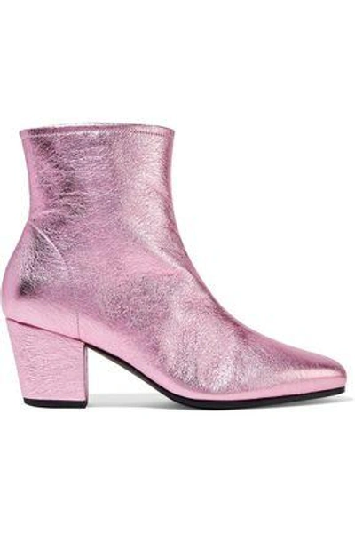 Shop Alexa Chung Alexachung Woman Beatnik Metallic Textured-leather Ankle Boots Pink