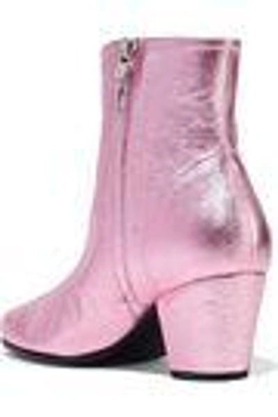Shop Alexa Chung Alexachung Woman Beatnik Metallic Textured-leather Ankle Boots Pink