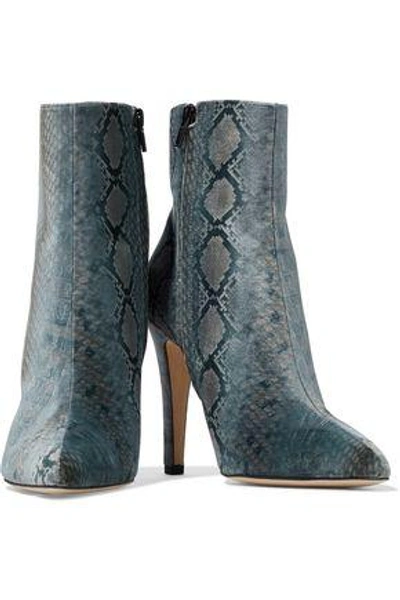 Shop Alexa Chung Snake-print Velvet Ankle Boots In Gray