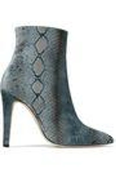 Shop Alexa Chung Snake-print Velvet Ankle Boots In Gray