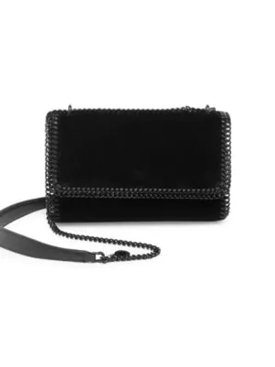Shop Stella Mccartney Falabella Velvet Shoulder Bag In Black