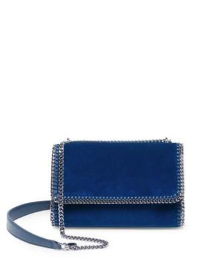 Shop Stella Mccartney Falabella Velvet Shoulder Bag In Blue