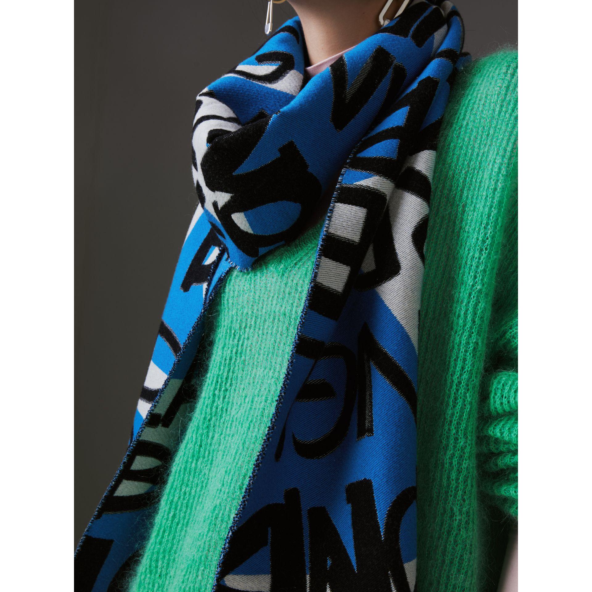 Burberry Graffiti Cotton Jacquard Scarf In Bright Sky Blue ModeSens