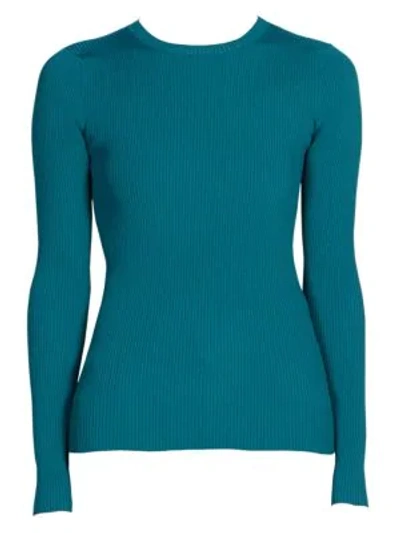 Shop Balenciaga Logo Back Rib-knit Top In Teal