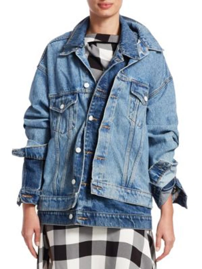 Shop Monse Double Collar Denim Jacket In Medium Dark Blue