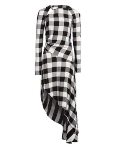 Shop Monse Gingham Flare Dress In Black-white