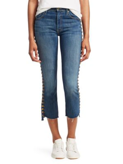 Shop Mother Insider Studded Step-hem Cropped Jeans In Rough Stud