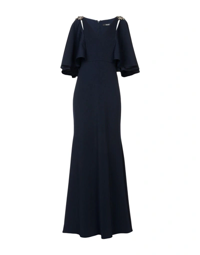 Shop Badgley Mischka Long Dress In Dark Blue