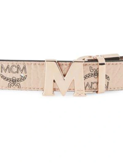 Shop Mcm Visetos Buckle Belt In Champagne