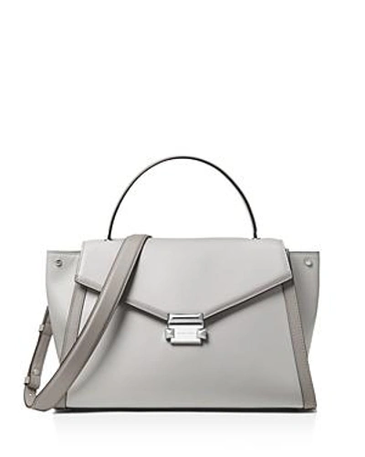 Shop Michael Michael Kors Whitney Large Leather Satchel In Pale Gray/silver