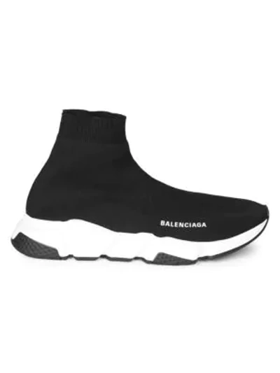Shop Balenciaga Speed Allover Logo Lace-up Trainers In Black White