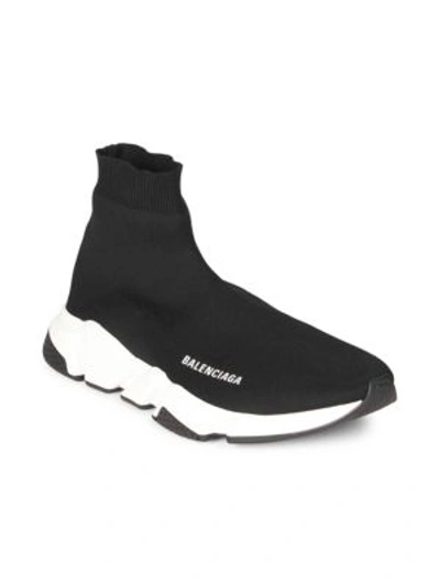 Shop Balenciaga Speed Allover Logo Lace-up Trainers In Black White