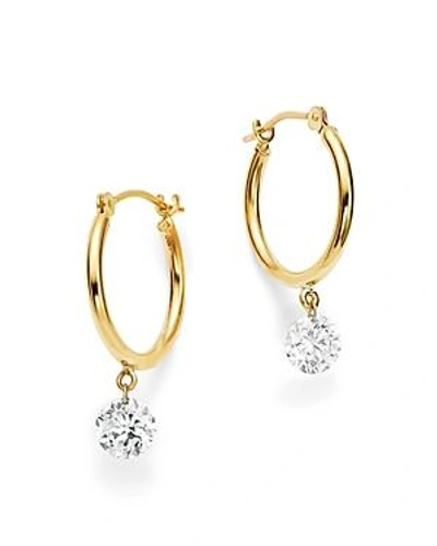 Shop Aerodiamonds 18k Yellow Gold Diamond Dangle Hoop Earrings In White/gold