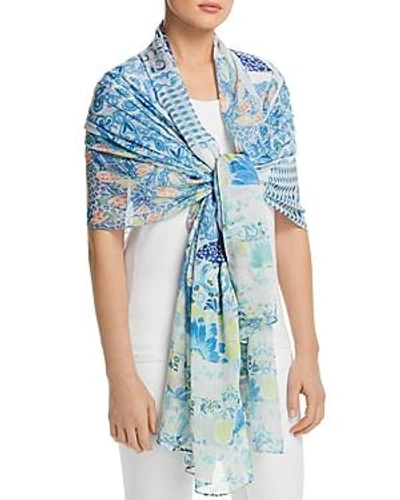 Shop Echo Launceston Patchwork Square Wrap In Blue/multi