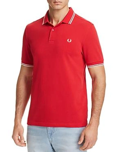 Shop Fred Perry Tipped Logo Slim Fit Polo Shirt In England Red