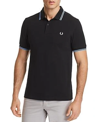Shop Fred Perry Tipped Logo Slim Fit Polo Shirt In Black/sky