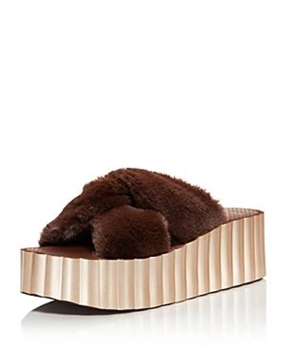 Shop Tory Burch Faux-fur Scalloped Platform Sandals In Burnt Chocolate