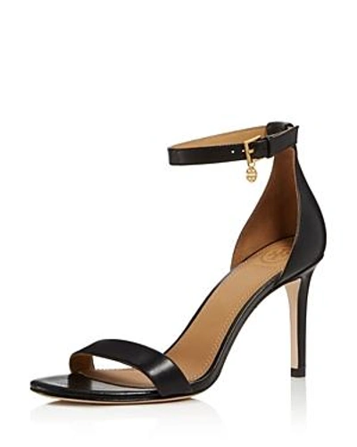 Shop Tory Burch Women's Ellie Leather High-heel Ankle Strap Sandals In Perfect Black