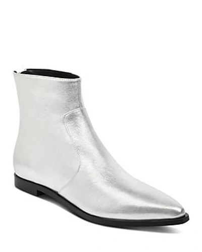 Shop Sigerson Morrison Women's Eranthe Leather Pointed Toe Booties In Silver