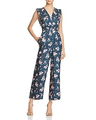 Shop Rebecca Taylor Emilia Floral Silk Jumpsuit In Teal Combo
