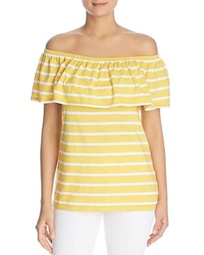 Shop Beachlunchlounge Striped Off-the-shoulder Top In Yellow