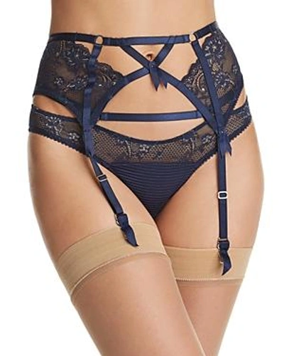Shop Dita Von Teese Madame X High-waisted Lace Suspender Belt In Navy
