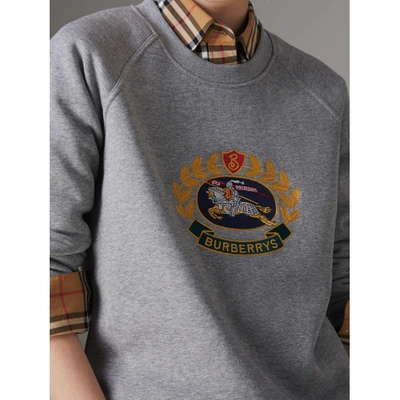 Shop Burberry Embroidered Archive Logo Jersey Sweatshirt In Pale Grey Melange