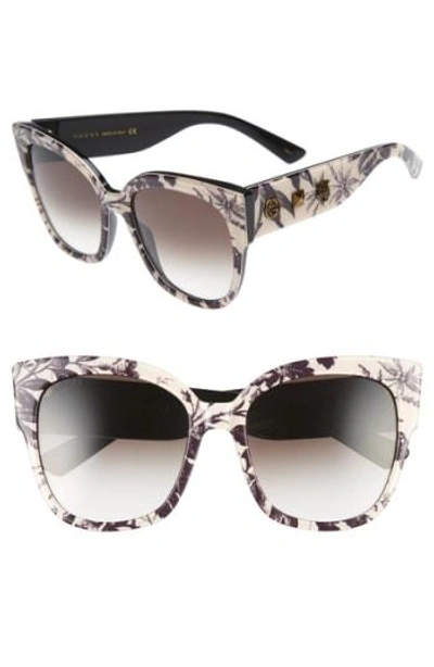 Shop Gucci 55mm Butterfly Sunglasses - Black Erbarium/ Grey