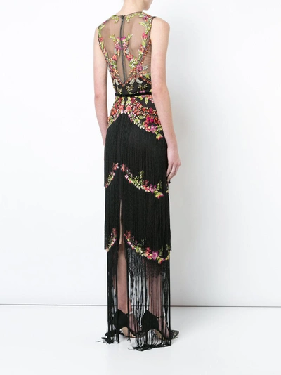 Shop Marchesa Notte Black Sleeveless Beaded Fringe Evening Gown