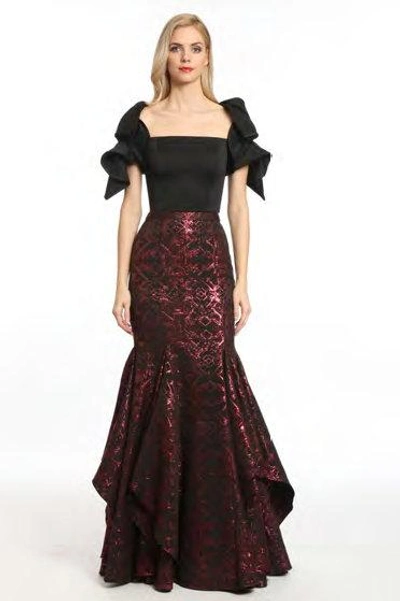 Shop Badgley Mischka Origami Top And Jacquard Skirt In Black/bordeaux