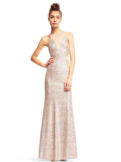 Shop Aidan Mattox Aidan By  Sleeveless Embellished Evening Gown In Champagne/silver