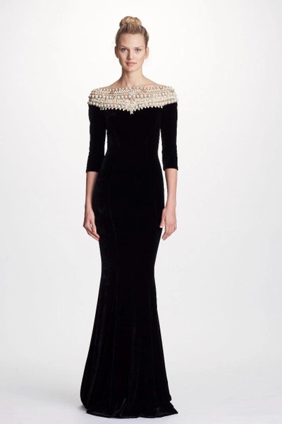 Shop Marchesa Couture Black Sleeve Velvet Evening Gown