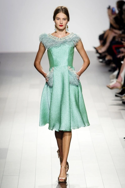 Shop Badgley Mischka Couture Sleeveless Beaded Feather Cocktail Dress In Aqua