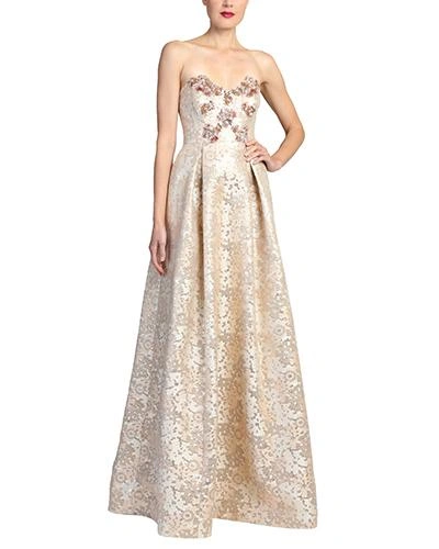 Shop Badgley Mischka Rose Gold Strapless Evening Gown In Rose/gold Multi