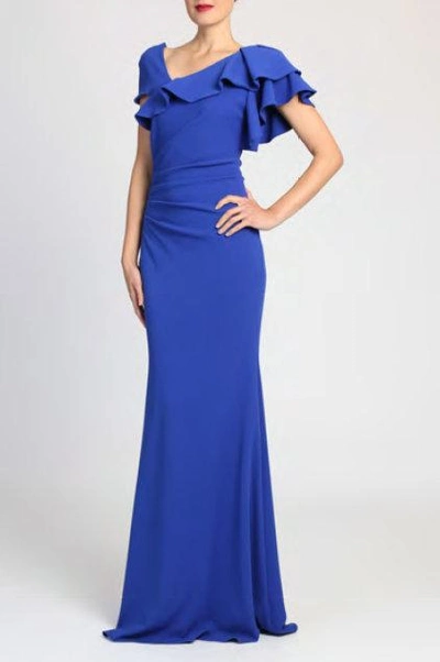 Shop Badgley Mischka Cobalt Blue Ruffle Evening Gown
