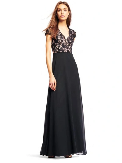 Shop Aidan Mattox Aidan By  Black V Neck Evening Gown In Black/nude