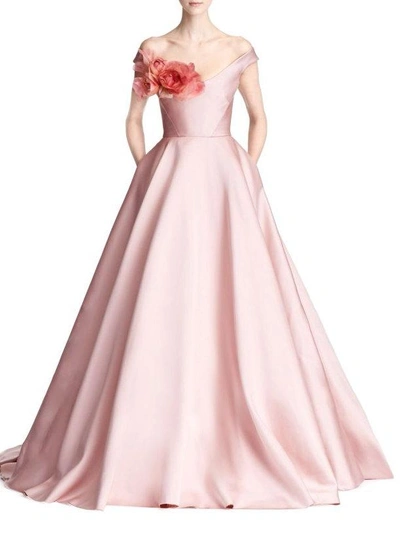 Shop Marchesa Couture Pink Off Shoulder Duchess Satin Ball Gown In Blush