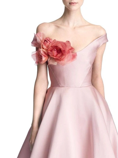 Shop Marchesa Couture Pink Off Shoulder Duchess Satin Ball Gown In Blush