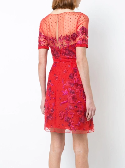 Shop Marchesa Notte Black Short Sleeve Embroidered Cocktail Dress N22c0609 In Red