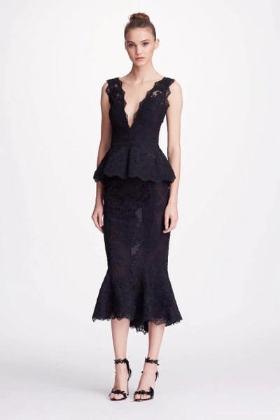 Shop Marchesa Couture Black 2-piece Corded Lace Blouse And Flounce Tea Skirt