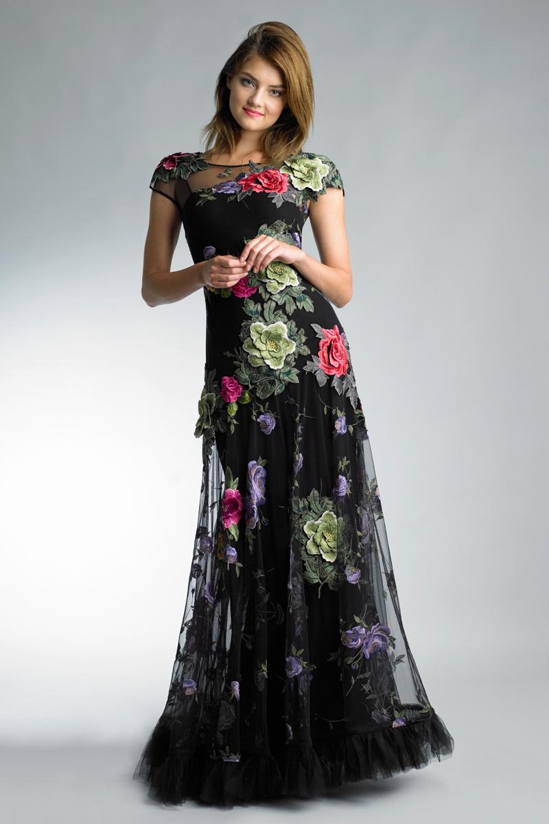 basix black label floral applique gown