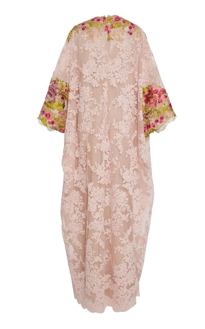 Shop Marchesa Couture Pink Plunging V Neck Corded Lace Caftan In Blush